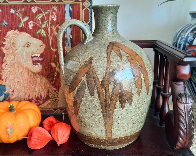 Vintage Hand Thrown Scandinavian Pitcher Jug Earthy Tones Pitcher Signed Larrson