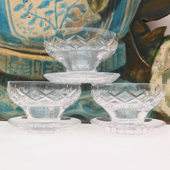 Art Deco Stuart Crystal footed Dessert Bowls on Base Shelia Pattern x3 Antique Stuart Crystal Dessert Bowls, Art Deco Sunday Dish,
