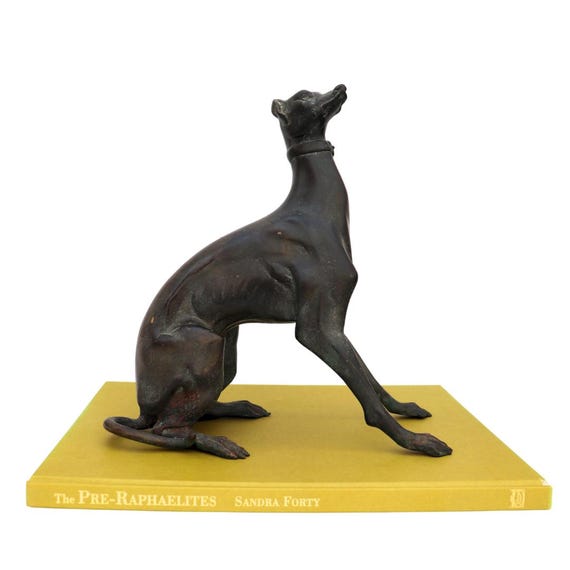 Large Mid Century Italian Bronze Brass Greyhound Or Whippet Dog Sculpture H 10.2''