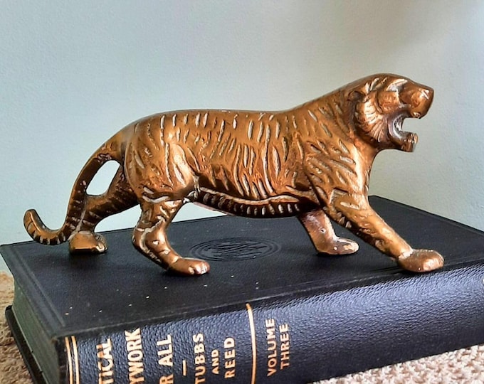 Truly Vintage Mid Century Brass Tiger Figure 8 in long C 1960's.