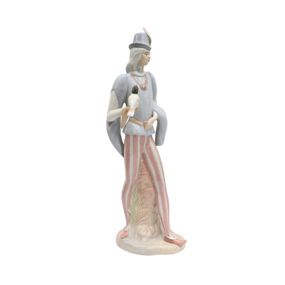 Large Porceval Porcelain Figure of a Renaissance Style Nobleman Or Prince Holding a Bird Tall 16'' Made In Spain