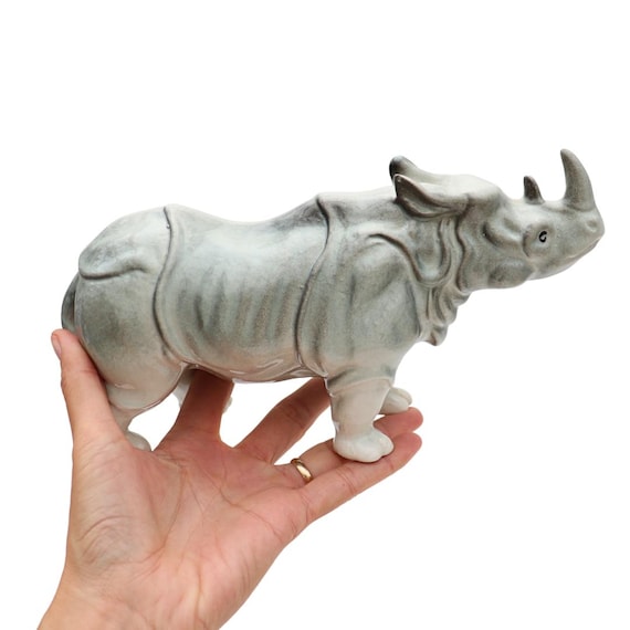 Large Mid Century Ceramic Rhinoceros Figure, Mid Century Animal Decor