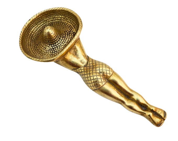 Mid Century Brass Sunbathing Lady Ashtray with Sombrero