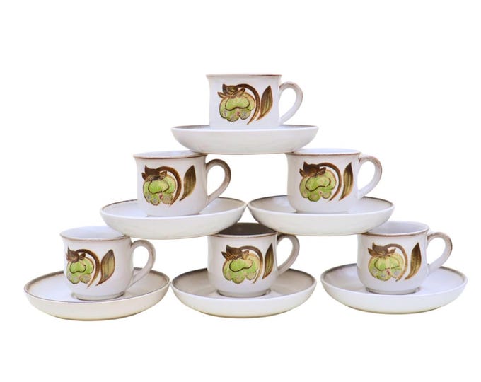 Mid-Century Denby Troubadour Coffee Cups and Saucers - Set of 6