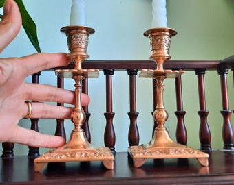 Antique Victorian Henry Jenkins & Sons Ornate Rose Brass Candleholders Original Nozzles.