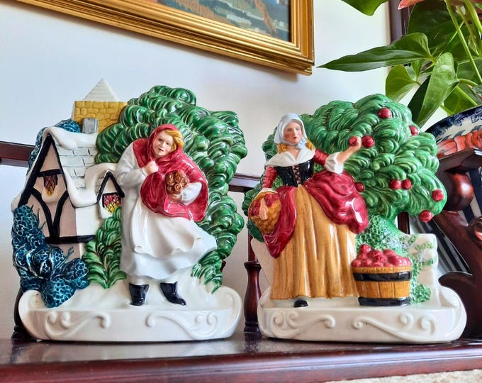 Vintage Mason's Ironstone Staffordshire Flatback Wall Plaques or Fireplace Ornaments Summer And Winter Made In England
