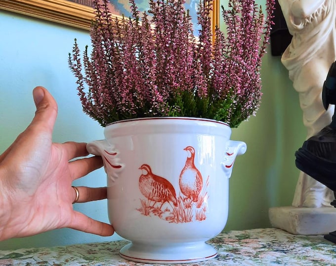 Vintage Vista Alegre Ceramics Portugal Game Birds Partridges Planter Cachepot 6'' Tall