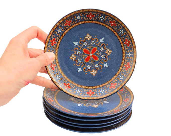 Mid Century Winterling West Germany Cobalt Blue Floral Bread Plates - Set of 6