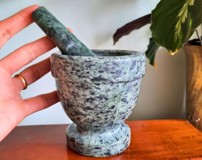 Vintage Heavy Green Granite Stone Mortar And Pestle