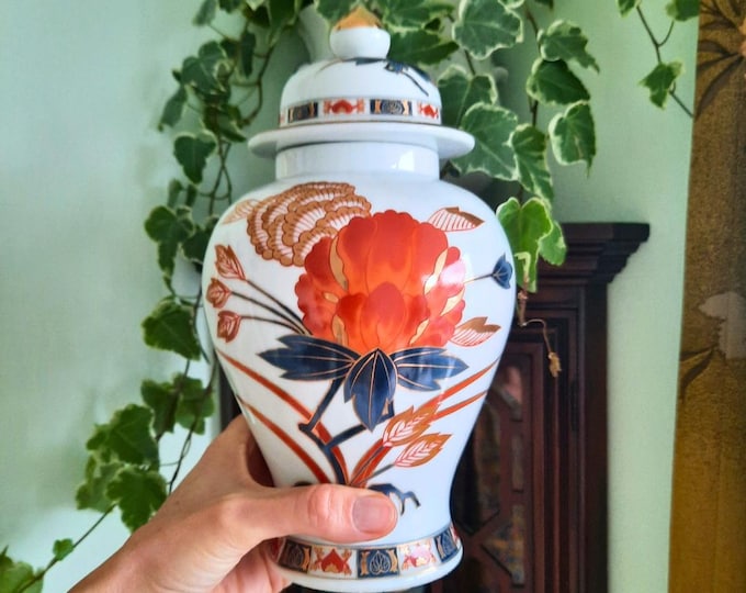 Large Linchmere Japanese Imari Ginger Jar With Chrysanthemum Flower Tall 10.2''