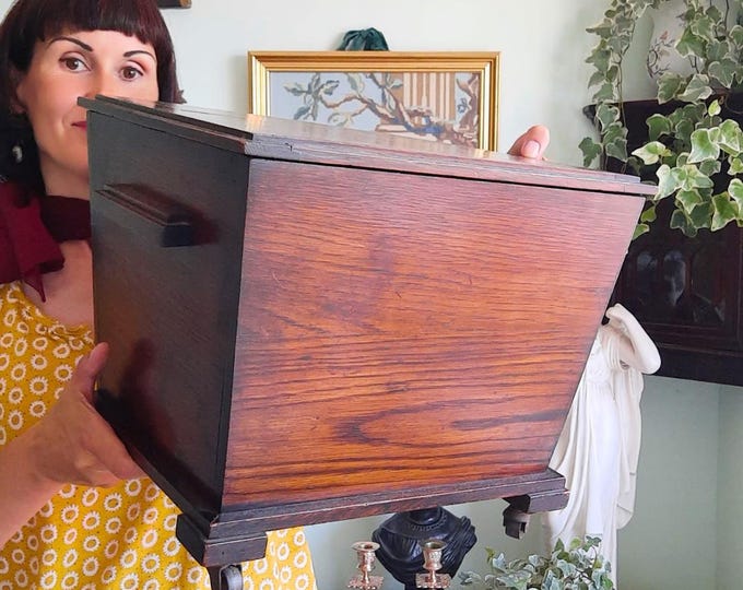 Large Art Deco Period Wooden Lidded Box/ Coal Box With Metal Casters.