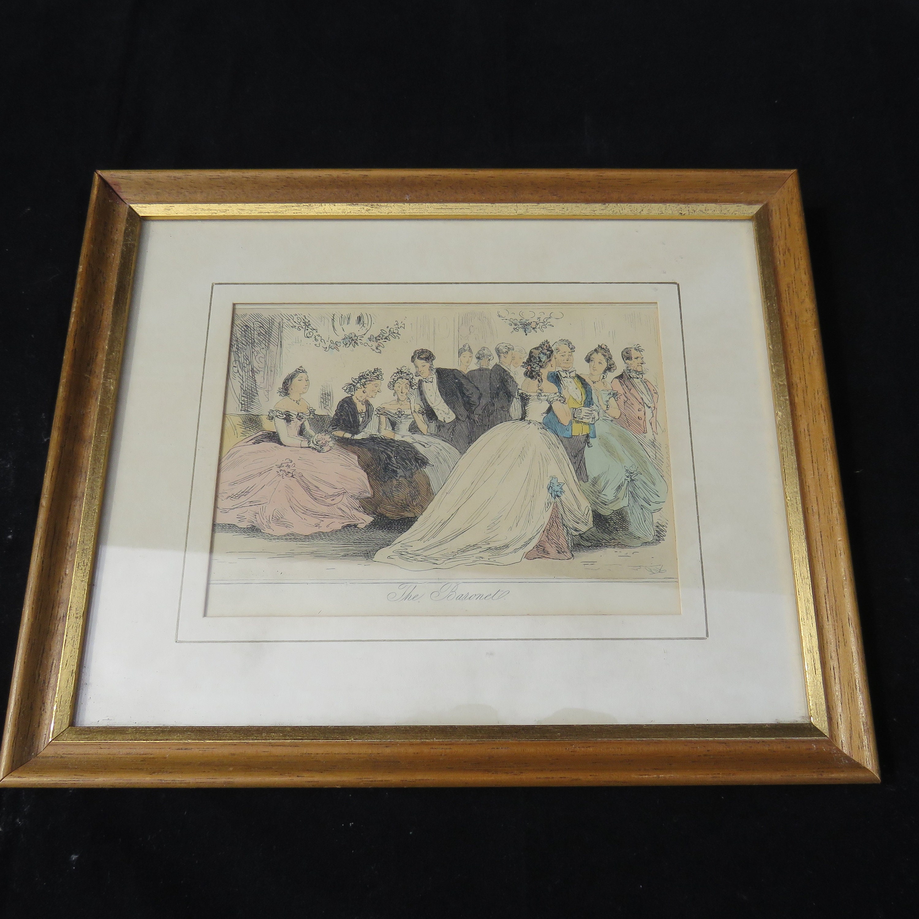 2 Framed Antique Etchings ;Antique Print Landing of Julious Caesar