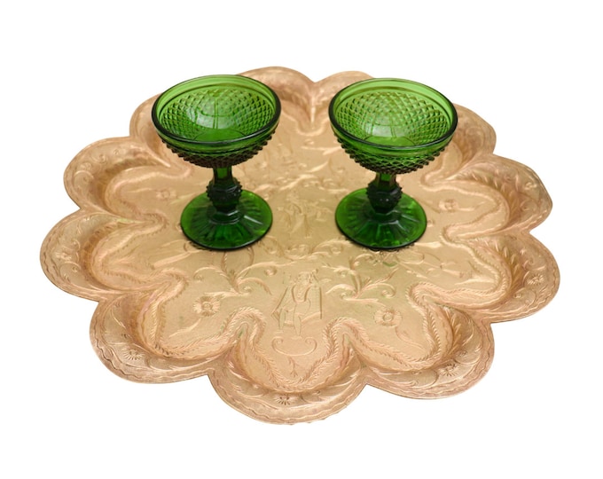 Antique Indian Brass Tray: Hand Engraved Gods, Foliate Design (16 inch)