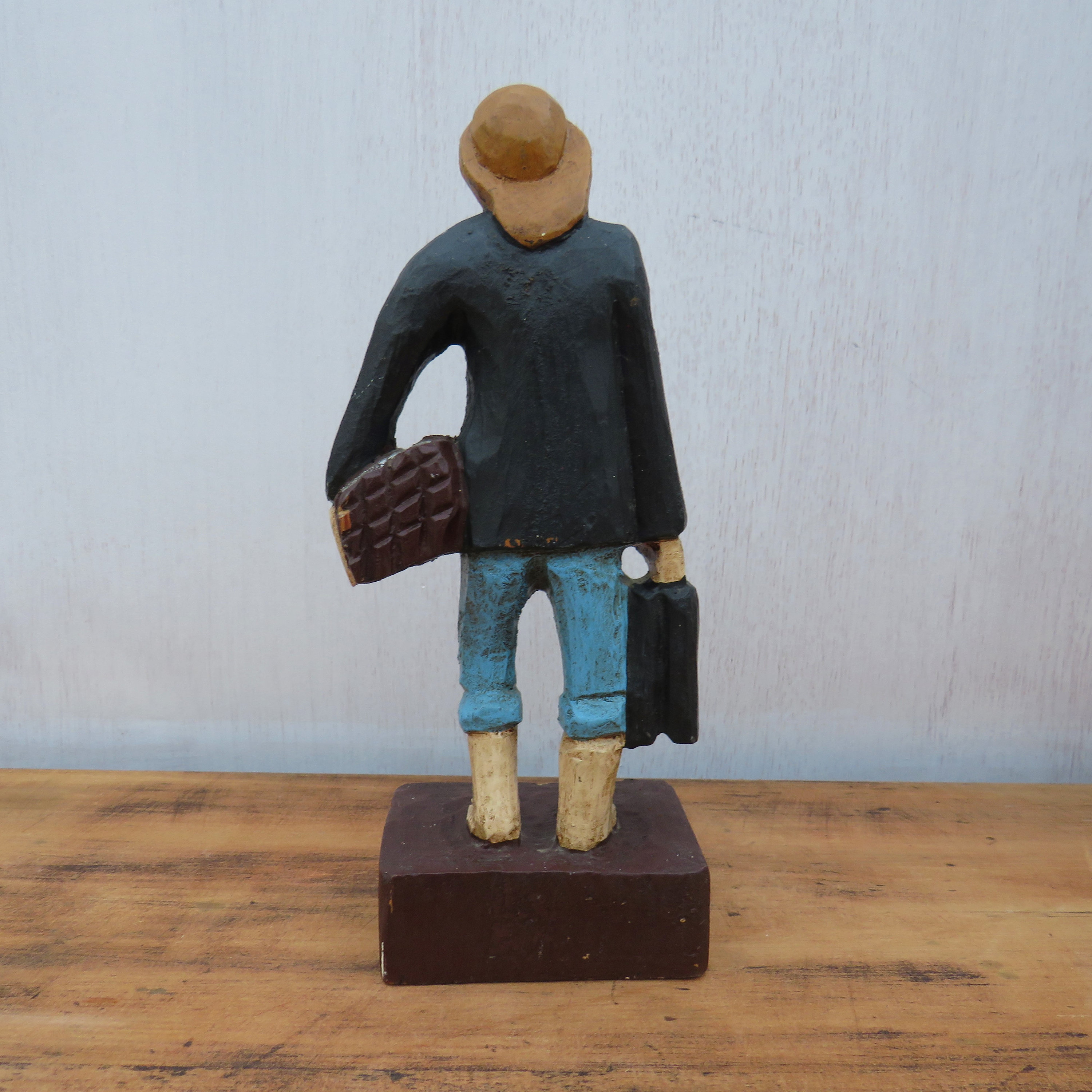 Hand Carved Wooden Sailor Fisherman Figure Souvenir From Canary Islands, Spain H 10.5''.