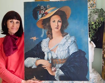 Large C 1950's Portrait Oil Painting After A Work By Elisabeth-Louise Vigée-Lebrun - Portrait of the Duchess de Polignac H 32''