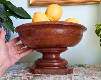 Vintage Large Pedestal Solid Wood Bowl