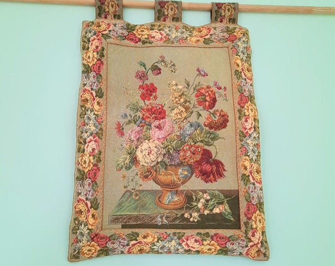 Small Vintage Brussels Bouquet Floral Still-Life Wall Tapestry Made In Germany
