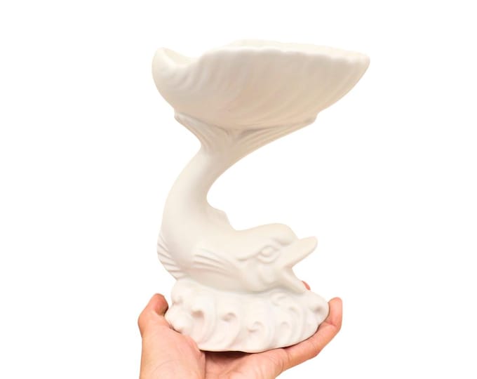 Vintage Darmouth Pottery Koi Fish Shell Dish: Nautical Soap Holder