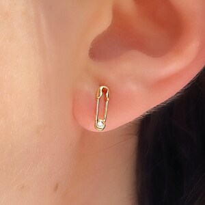 14K Gold und Diamant Sicherheitsnadel Ohrringe, Moderne Ohrringe für Frauen, Sicherheitsnadel Schmuck, Büroklammer Ohrstecker, Geschenk für Sie, Geburtstagsgeschenk fürSie