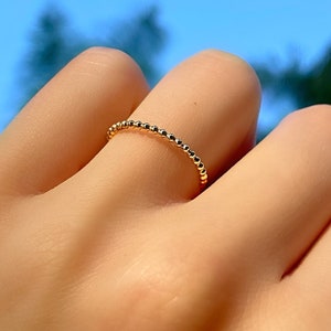 14K Solid Gold Stackable Ring, Gold Dainty Ring, 14K Yellow Gold Thin Band, Gold Beaded Ring, Minimalist Gold Stacking Ring, Christmas Gift
