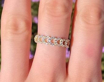 14k Gold Cuban Link Ring, Cubic Zirconia Statement Ring