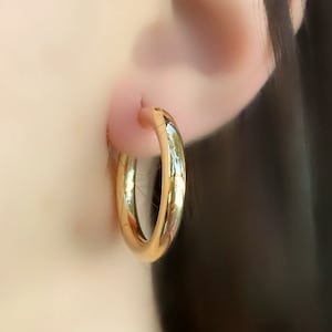 Simple Medium Thick 14K Gold Hoops, Thick 14K Gold Hoops, Chunky Gold Hoops, Tube Hoops Gold, Bold Hoop Earrings, Hollow Hoop Earrings