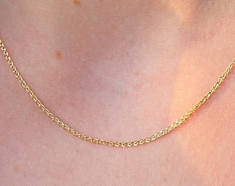 Solid Gold Chain, 14K Gold Wheat Chain Necklace, Dainty Gold Chain, Spiga Chain Necklace, Thin Gold Chain, Plain Thin Chain, Everyday Chain