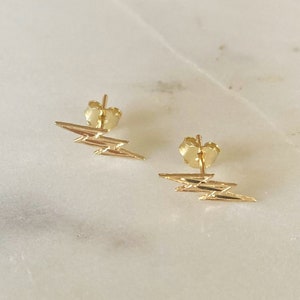 14K Solid Yellow Gold Lightning Bolt Earrings, Dainty Lightning Shaped Stud Earrings, Thunder Studs, Mini Bolt Studs, Gold Lightning Jewelry