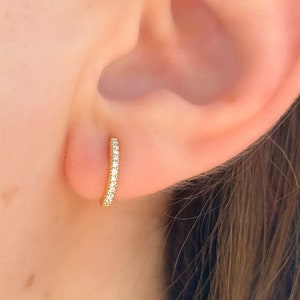 12mm Gold Diamond Huggies, Small Huggies, Gold Tiny Hoops, Diamond Pave Hoops, Small Diamond Hoops, Huggie Earrings, Gold Hoop Earrings