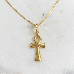 Ankh Necklace 14K Gold, Ankh Cross Pendant, Egyptian Ankh Jewelry, Gold Ankh Symbol Pendant, Religious Ankh Cross Charm, Ankh Symbol of Life