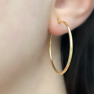 14K Gold Thin Earrings, Medium Hoop Earrings, Classic Thin Hoops, 15MM Thin Hoops, 14K Gold Hoop Earring Set, Dainty Hoop Earrings