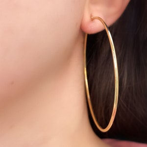 14K Gold Large Hoop, Gold Hoop Earring, Real Gold Hoop Earring, Thin Gold Hoops, 1.5MM Thick Big Hoop Earrings 70MM, Lightweight 14KGoldHoop