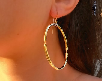 Oversize Hoop Earrings, Hoop Earrings Gold, Round Gold Hoops, Big Unique Hoop Earrings, Ear Wire Hoops, Gift for Her, Mother's Day Gift