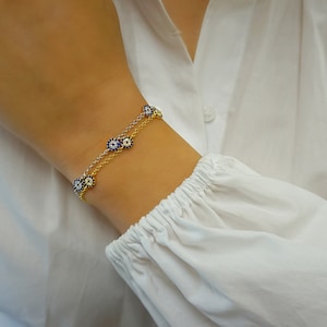 Triple Evil Eye Bracelet, Dainty Protection Bracelet, Sterling Silver Evil Eye Jewelry, 14K Yellow Gold Evil Eye Bracelet