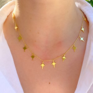 Silver Star Charm Necklace, Multiple Star Necklace, Star Choker, Gold Starburst Necklace, Dainty Star Choker, Gift for Daughter,BirthdayGift image 4