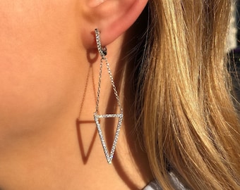 Triangle Earrings, Dangle Geometric Earrings, Dainty Dangle Earrings, Geometric Earrings, Sterling Silver Earrings, Gift for Her