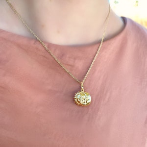 Sunburst Necklace, Celestial Sun Necklace, Everyday Necklace, Gold Polished Sun and Moon Pendant, Bohemian Necklace, Yin Yang Gift  for Her