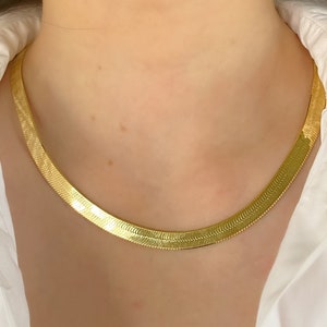 Chaîne à chevrons, chaîne de collier à chevrons en or, collier en or vermeil 18 carats, ensemble de colliers superposés, chaîne serpent en or 7 mm, collier en argent 925