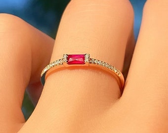 Ruby Rings for Women, Natural Ruby Ring, Ruby Engagement Ring, 14K Rose Gold Ruby Ring, Ruby Stacking Ring, July Birthstone Jewelry