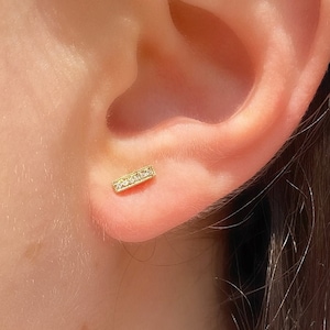 Diamond Bar Earrings, Minimal Bar Earrings, 14K Gold Mini Stud, Dainty Minimal Diamond Earrings, Tiny Bar Stud Earrings, ChristmasGiftforHer