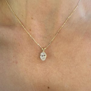 Oval Diamond Necklace, Lab Diamond Pendant in 14K Gold, Solid Gold Diamond Necklace, Diamond Solitaire Necklace, Birthday Gift