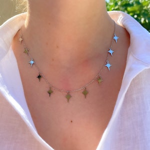 Silver Star Charm Necklace, Multiple Star Necklace, Star Choker, Gold Starburst Necklace, Dainty Star Choker, Gift for Daughter,BirthdayGift image 3