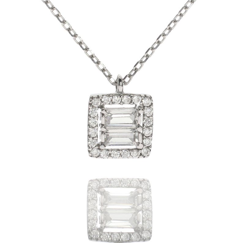Minimalistic Silver Necklace Everyday Jewelry Baguette Necklace in Sterling Silver Dainty Gem Necklace