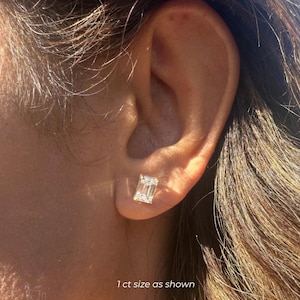 Emerald Cut Diamond Stud Earrings, 14K Solid Gold Diamond Studs, Lab Grown Diamond Stud Earrings, 14K Gold Earrings, Ready to Ship