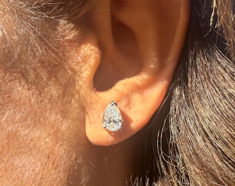 2 Ct Pear Cut Lab Diamond Studs, 14K Gold Earrings