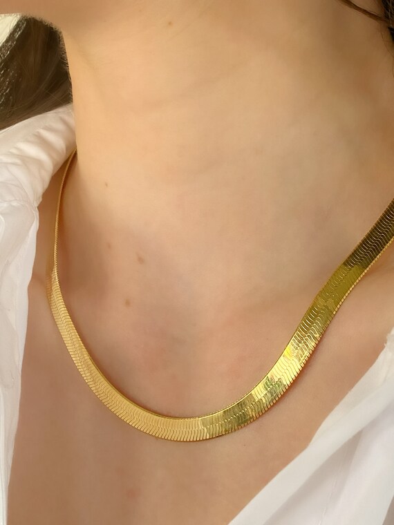 Gold Snake Chain Bold Herringbone Chain 