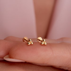 14K Solid Gold Ball Piercing, Real Solid Gold Piercing, Helix Piercings, Conch, Tragus, Flat Back Earring, Gold Snake Studs, Cartilage