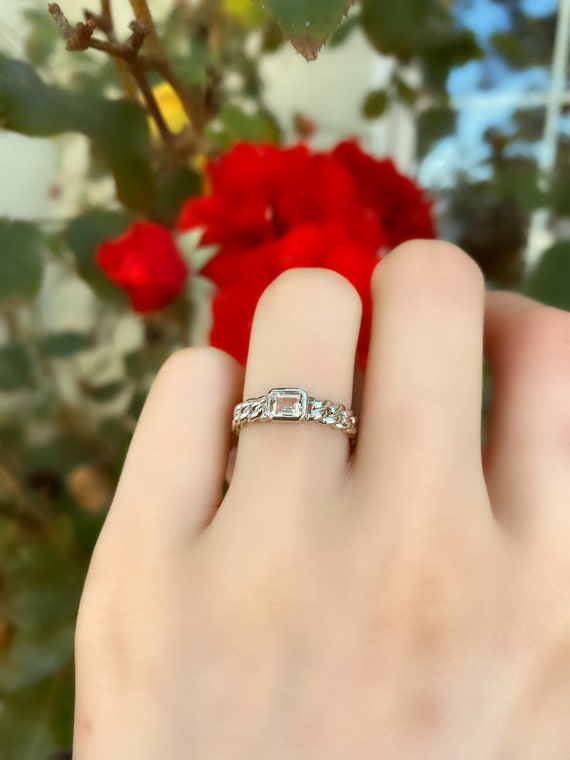 Curb Link Chain Ring 14K White Gold Chain Ring Chain Link