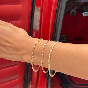 Solid 14K Gold Paperclip Bracelet, Staple Chain, Rectangle Link, 3.4 mm, 14K Gold Paperclip Chain, Everyday Jewelry, Minimalist