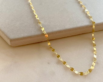 Buy 14K Solid Gold Mirror Chain Necklace, Sparkle Flat Link Online